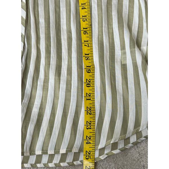 Zara Flowy Striped‎ Long Sleeve Gold Buttons Shirt Ecru/Green Sz L - Picture 13 of 13